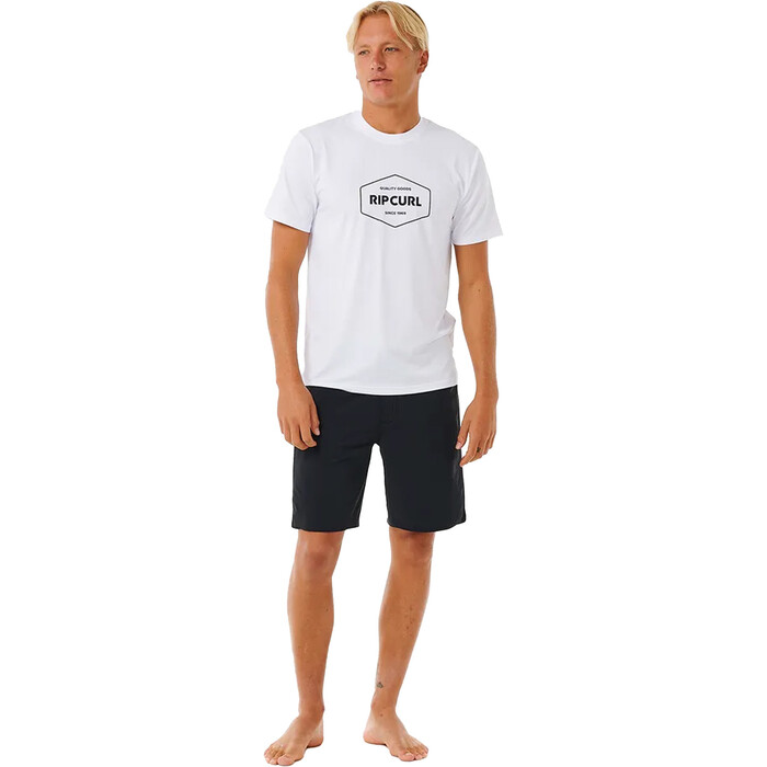 2024 Rip Curl Mens Stapler UPF Short Sleeve Rash Vest 14UMRV - White